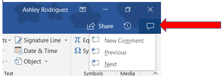 Microsoft Word Comment Shortcut Icon