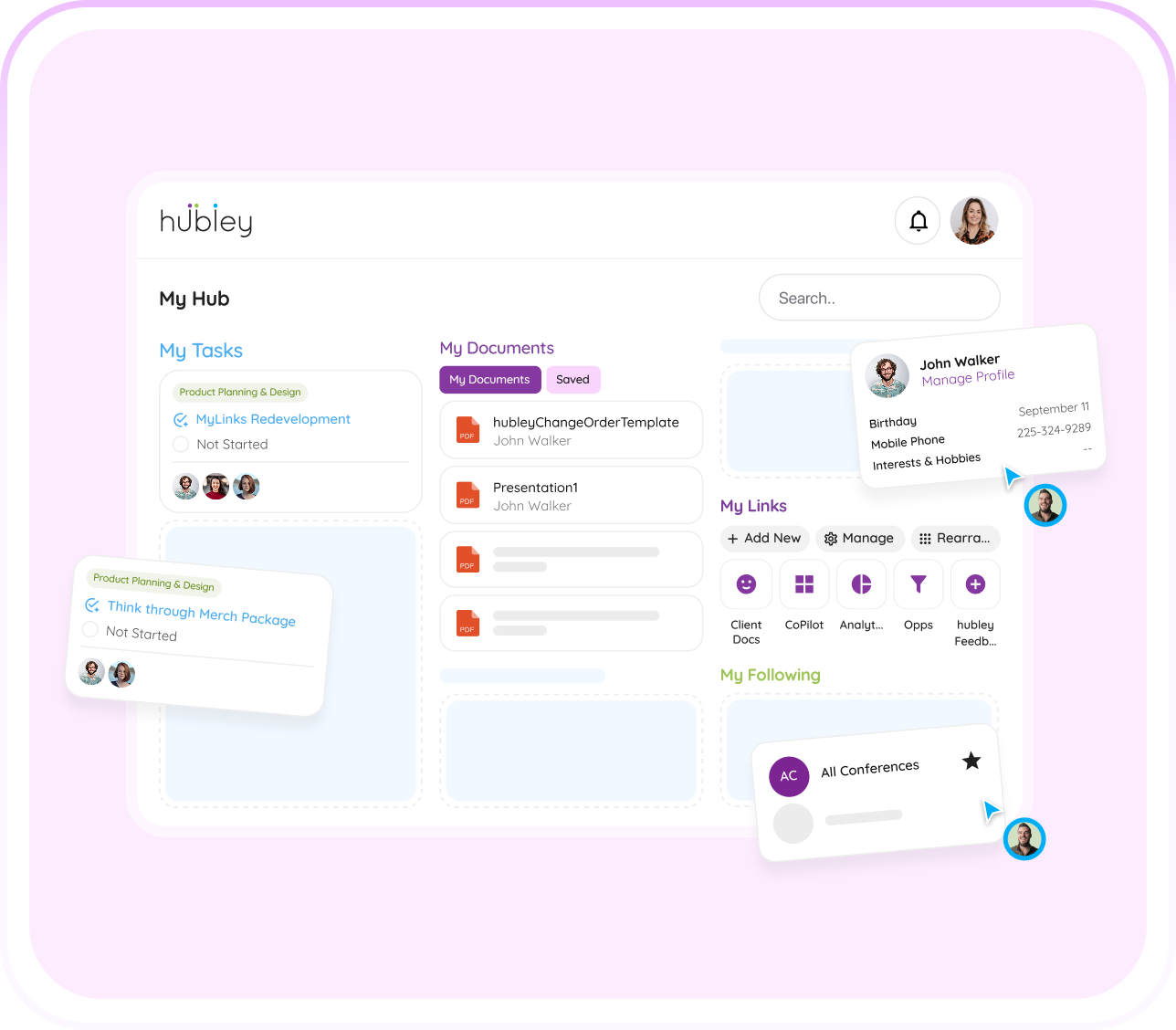 hubley My Hub dashboard for healthcare teams