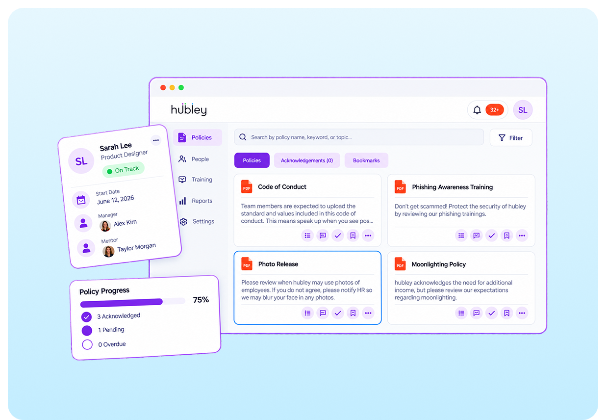 PolicyHub policy publishing and tracking interface