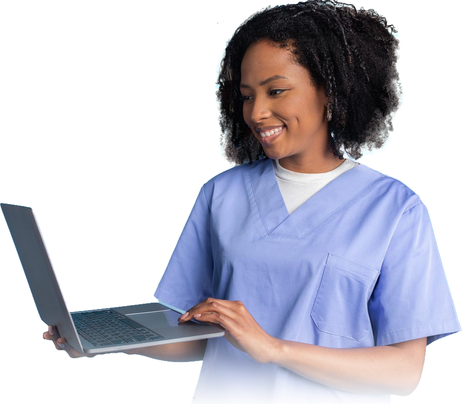 Healthcare professional using hubley intranet on a laptop