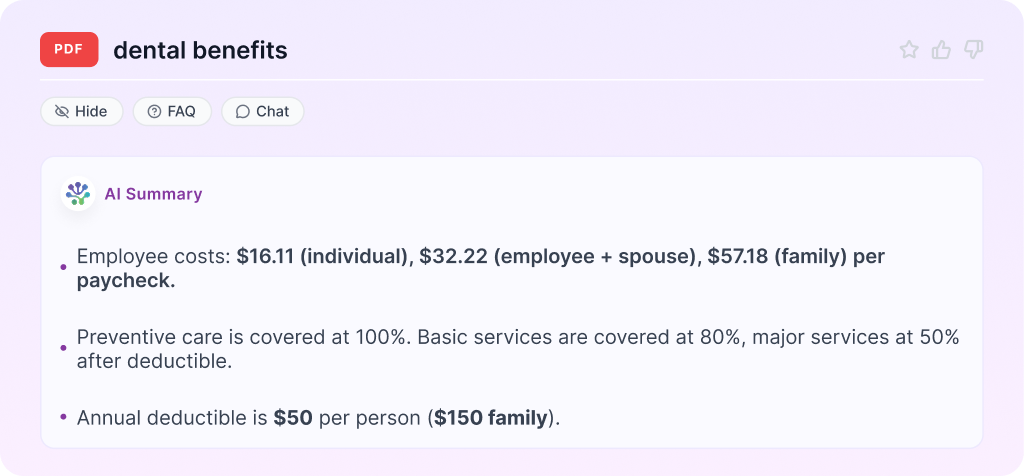 AI summary of a dental benefits document