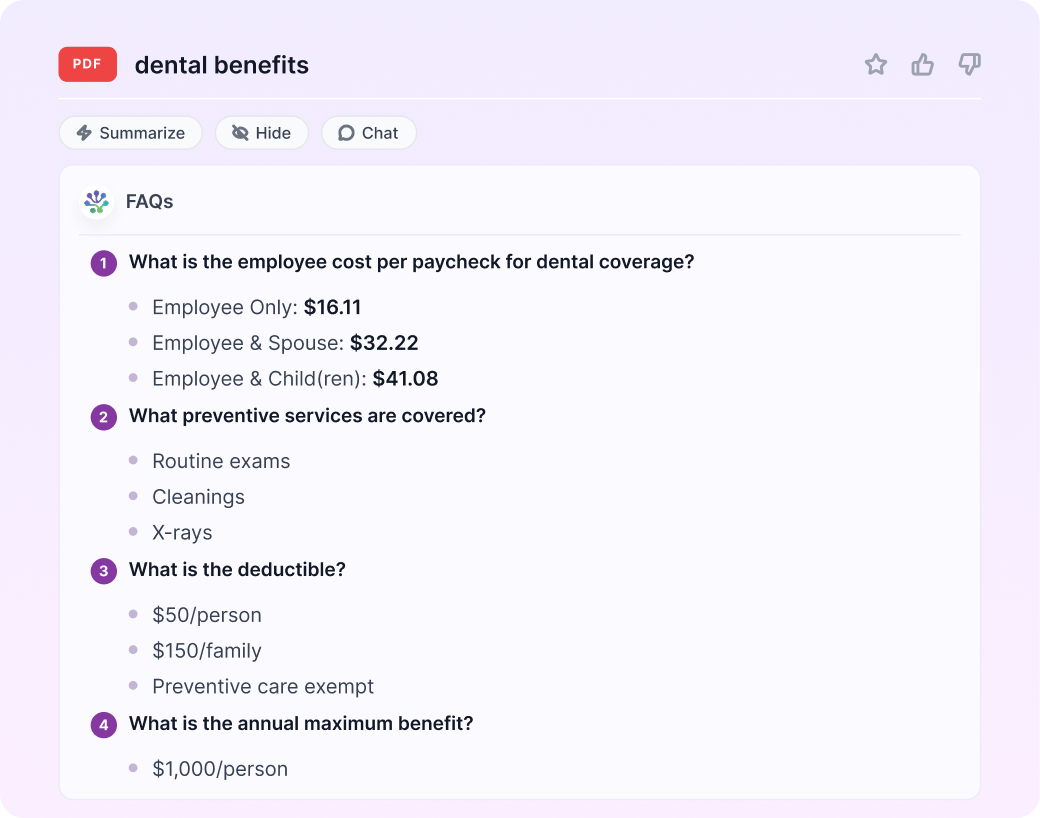FAQs generated from a dental benefits document